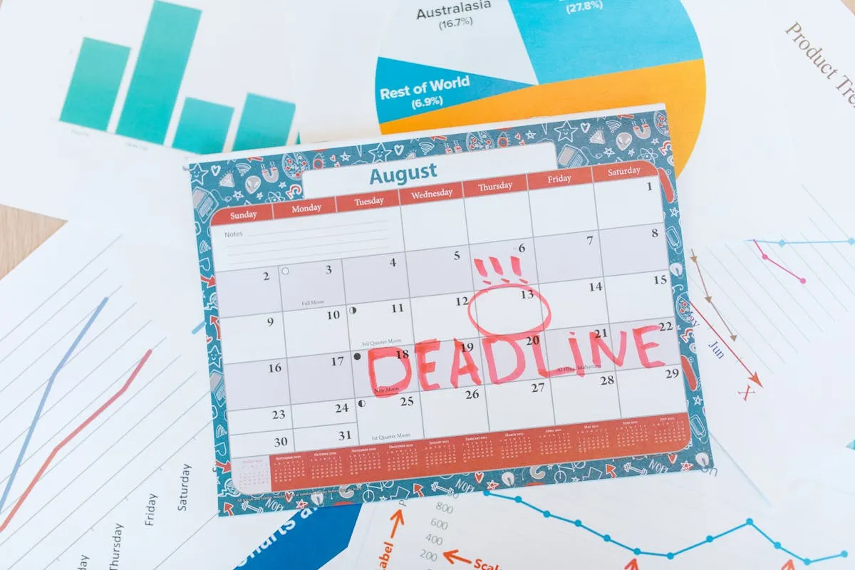 Calendário e notebook na mesa de trabalho de um empresário